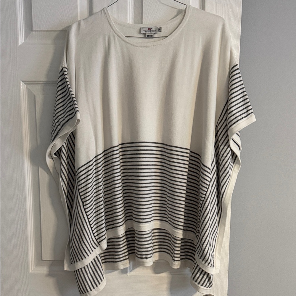 Vineyard Vines Charcoal Gray and Cream Striped Women's Poncho Sweater - Size M/L